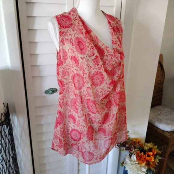 CABI Vita‎ Drape neck blouse open back cutout sleeveless floral Sz M - Picture 4 of 11